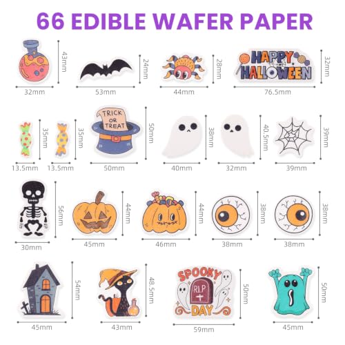 Edible Halloween Cake Decorations 66 Pcs Wafer Paper Cupcake Toppers