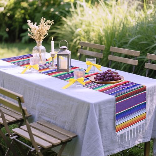 Purple Mexican Serape Table Runner 14 x 84 Inch for Fiesta & Wedding Decorations