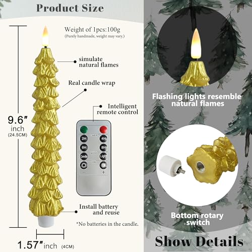 Gold Flameless Candles with Remote & Timer - 3D Flame Wicks, Real Wax, 9.8 Inch, Pack of 4