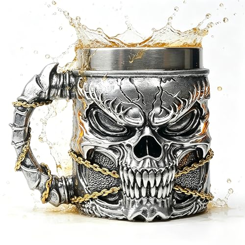 Silvery Skull Mug - 15.8oz Stainless Steel Drinkware with Resin Outer