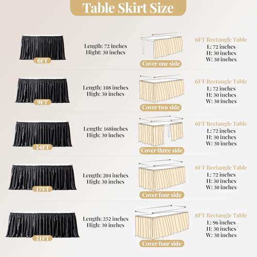Black Satin Table Skirt for Rectangular Tables 252x30 Inches - Wish Care, 21ft Length, Wrinkle-Free Party Decor Variation of THIS listing
