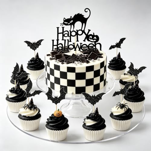 Halloween Cupcake Toppers Black Bat & Cat Style Set - 25 Pieces, Style-2