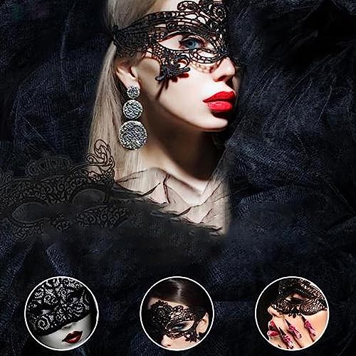 6-Piece Black Lace Eye Masks Set for Costume Parties and Masquerades