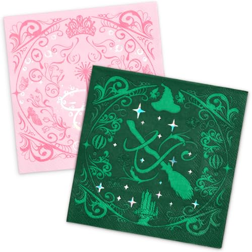 Pink and Green Witch Paper Napkins 5x5 Inch 24 Pack - Magical Party Decor