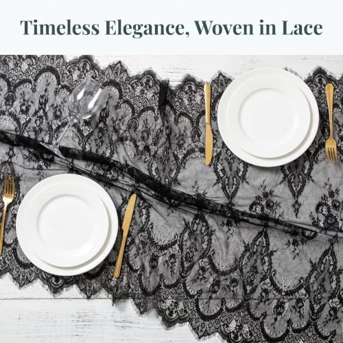 Black Lace Tablecloth 60x120 Inches - 2 Pack Wedding & Party Overlay, Rectangular