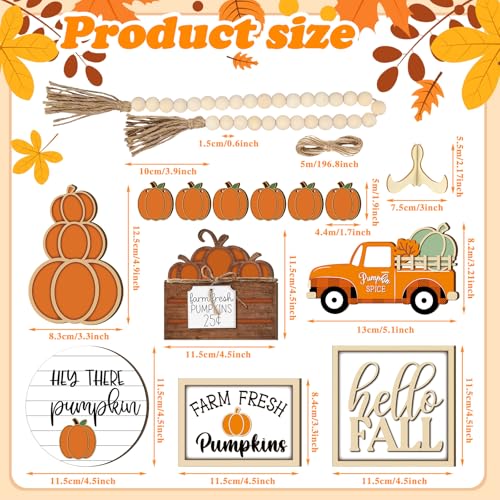 Fall Tiered Tray Decoration Set - Autumn Decor, Warm Style, 14 Pieces