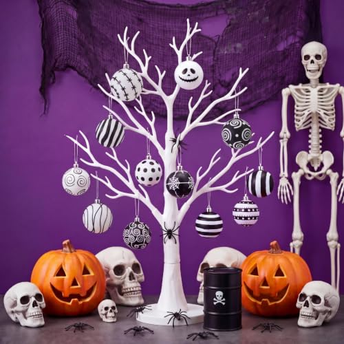 Halloween & Christmas Ball Ornaments Set - 12 Black and White Decorative 2.36 Inch