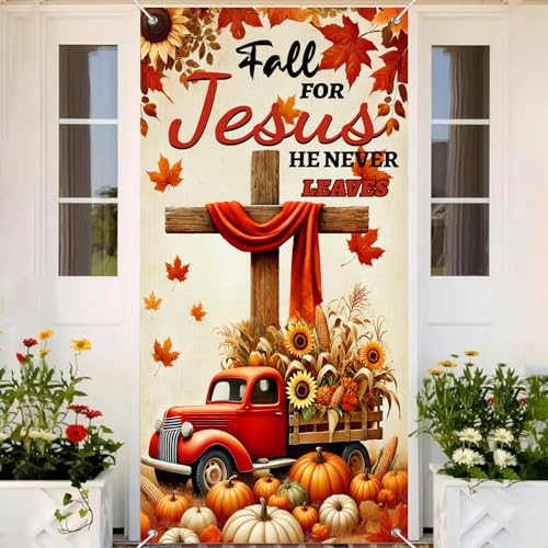Fall for Jesus Door Banner Christmas Porch Decoration Snowman#11