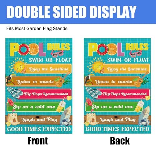 Summer Pool Decor Garden Flag - Funny Pool Rules Outdoor Banner