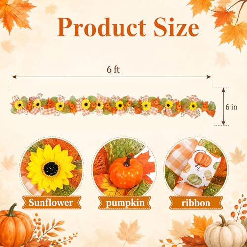 Sunflower Garland for Mantel & Fireplace - Fall Decor, 6ft, Pumpkin & Autumn Leaves, Variation CR26034S