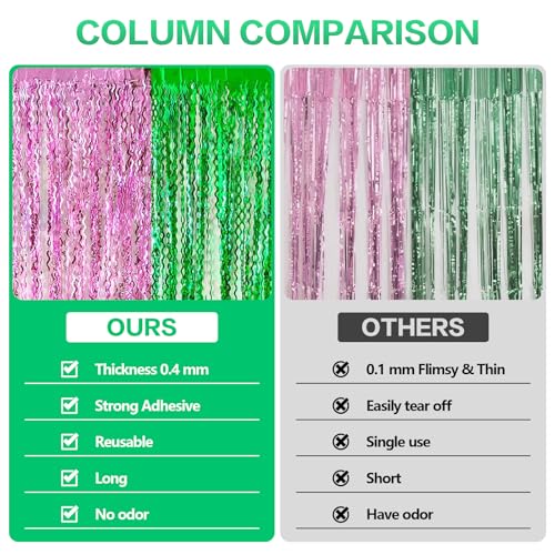 Pink Green Wavy Foil Curtain Backdrop - Birthday Party Decorations - 2 Pack