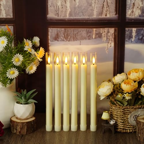 Ivory Flameless Taper Candles with Remote & Timer 6 Pack - Safe LED Holiday Decor