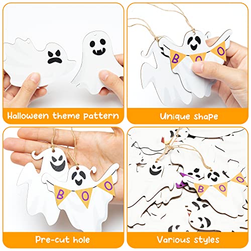 Halloween Ghost Wooden Ornaments Set - Flying Ghost Party Decorations & Wall Hangings