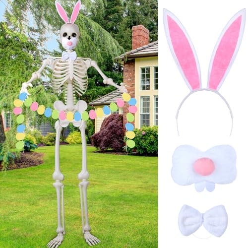 Halloween Skeleton Costume with Bunny Headband and Easter Garland - 12 Ft Decor