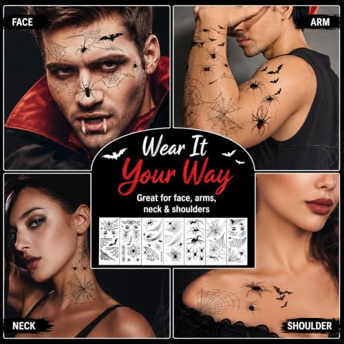 Halloween Spider Web Temporary Tattoo Kit Waterproof Face & Body Stickers