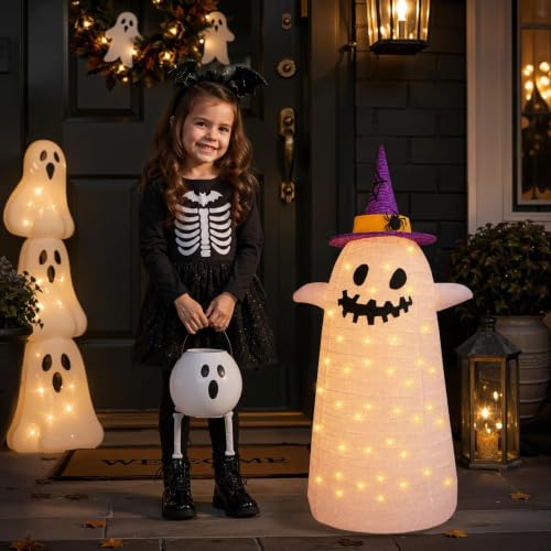 Halloween Ghost Decorations Collapsible 3FT Lighted Ghost with 8 Modes & Timer - Outdoor Indoor Yard Porch Party Decor - Variation: Ghost