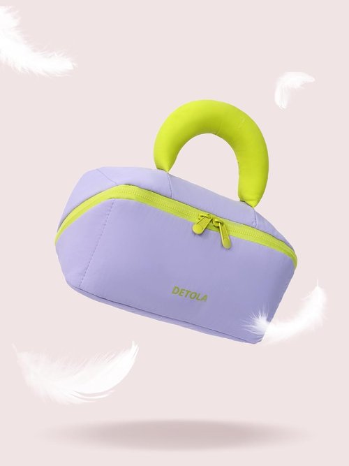 Detola Travel Makeup Bag - Waterproof Lay Flat Cosmetic Organizer with Compartments | Purple