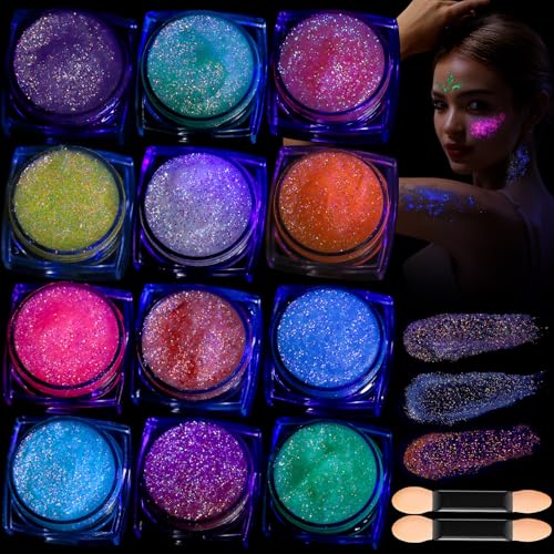 Multicolor Glow in The Dark Glitter Gel for Face & Body - 3mm/1mm/0.2mm Variations