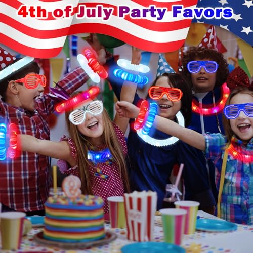 July 24 PCS Party Favors Glow Sticks & LED Glasses for Kids - Red White Blue