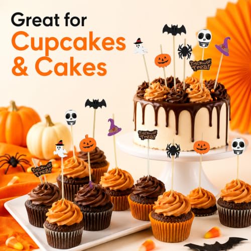 Halloween Cocktail Picks 100PCS - Pumpkin Spider Ghost Food Toothpicks with Variation Halloween