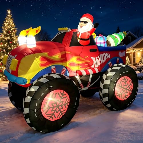 8.2FT Santa Claus Truck Inflatable Christmas Decoration with LED Lights for Outdoor Holiday Yard Display