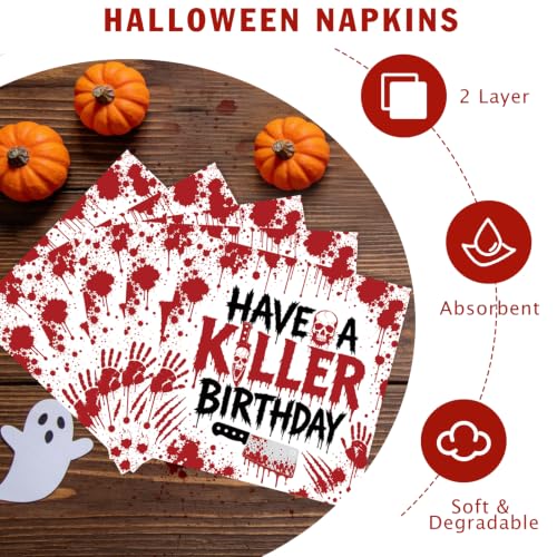 Halloween Killer Party Plates and Napkins Set - Spooky Blood-Stained Design - Variation of THIS listing
