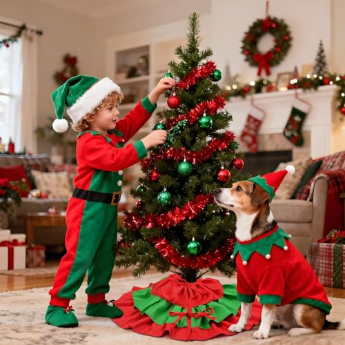 Mini Red and Green Christmas Tree Skirt - 24 Inch Ruffle Tabletop Holiday Decor