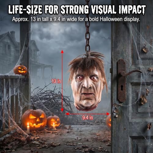 TIODIO Hanging Severed Head Halloween Prop - Life-Size Latex Zombie for Haunted House & Yard Decor - Multi100
