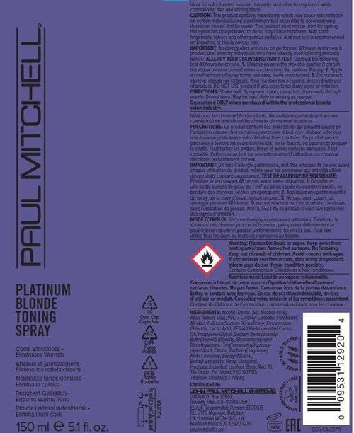 Paul Mitchell Platinum Blonde Purple Toning Spray - Cools Brassiness & Eliminates Warmth | 5.1 fl oz