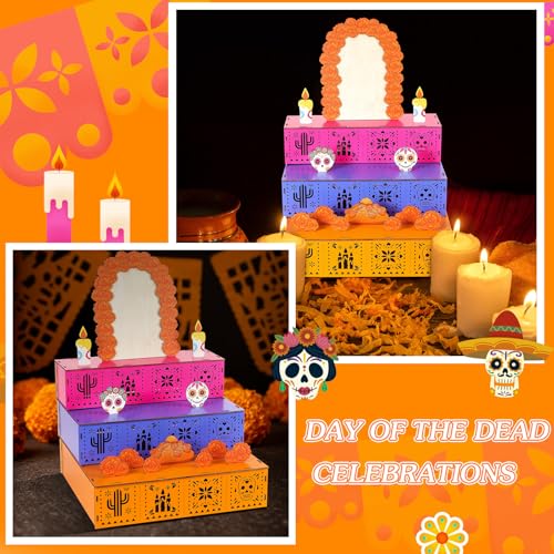 BrightRow Classic Day of Dead Ofrenda Altar Decoration - Wooden Mexican Celebration