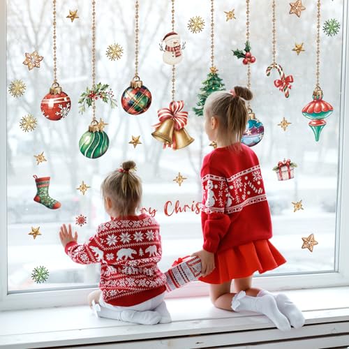 Christmas Ball Wall Decals – Light Bulb & Foil Swirls Christmas Wall Stickers – Hanging Ceiling Decor – Variation of Christmas Ball