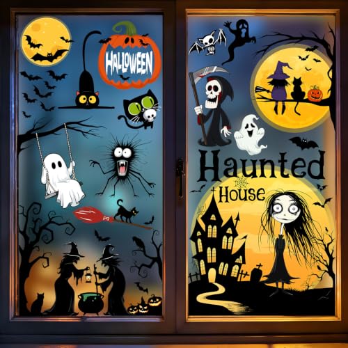 Halloween Window Decals Double-Sided Ghosts Witches Bats Haunted House Decor
