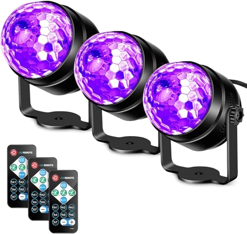 Litake UV Black Light Party Set - 3 Sound-Activated LED Disco Ball Strobe Lights for Glow Events