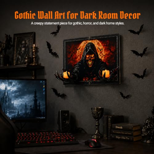 Halloween Wall Decor 3D Grim Reaper Skeleton Hands with LED Candles, Haunted House Gothic Art