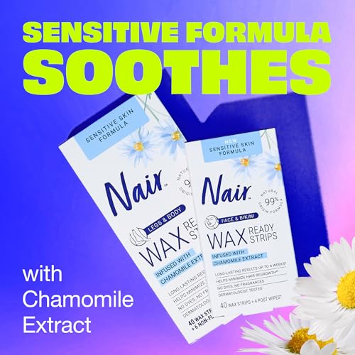 Nair Sensitive Hair Remover Wax Strips - 40 Count, Legs & Body, Gentle & Effective