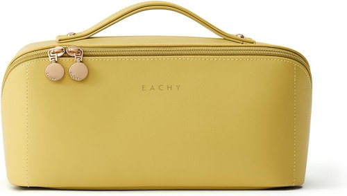 EACHY Travel Makeup Bag - Large Capacity Waterproof PU Leather Cosmetic Organizer for Women