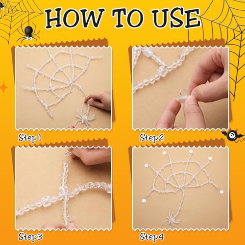Large Halloween Crystal Spider Web Door Decoration with Spider Accent