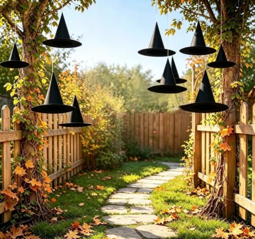 10 Pack Halloween Witch Hats for Decoration - Lightweight Black Wizard Hats