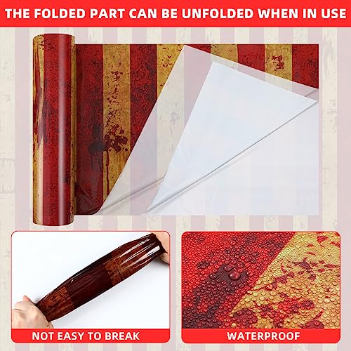 200 Ft Creepy Carnival Halloween Tablecloth Roll - Red & White Stripes, Circus Design