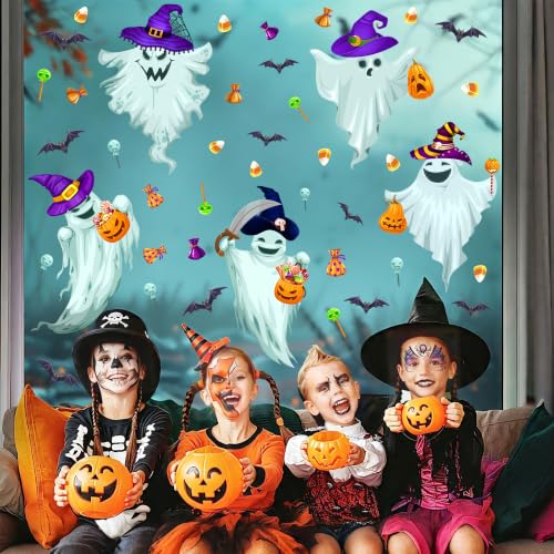 Halloween Window Clings Spooky Ghosts Bats Witches Decals for Glass - Variation: Ghosts