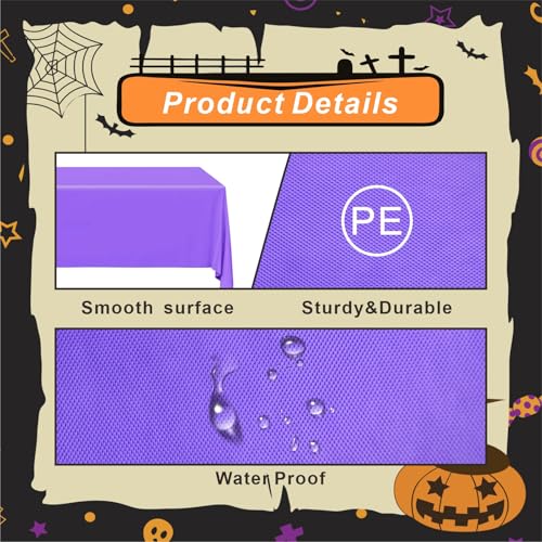 Halloween Disposable Plastic Tablecloth Set - Black, Purple, Orange, 54x108 Inches, 12 Pack
