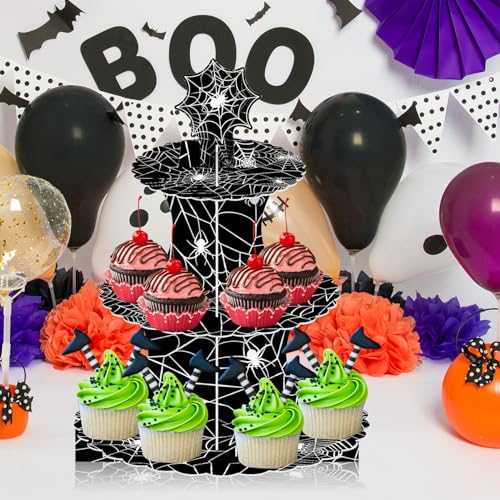 Spider Web Cupcake Stand 3 Tier Party Dessert Tower - Kid Funny Birthday Supplies, Variation: Spider