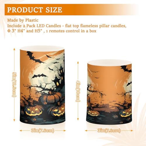 Halloween Pumpkins Castle Bat Flameless Candles Set of 2 with Remote & Timer