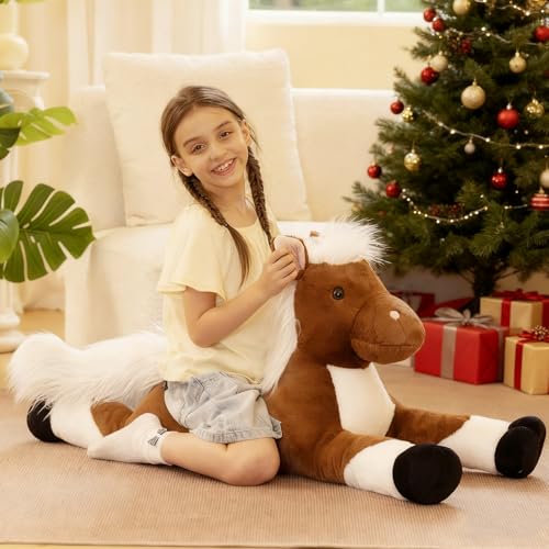 Dark Brown 43.3 Inch Giant Horse Stuffed Animal Plush Toy for Kids & Decor