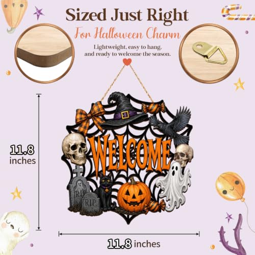 Halloween Door Decor Ghost Wreath Welcome Wall Sign - Variation of Welcome-4