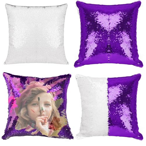Purple Sequin Pillow Blanks 16x16 Inches - Pack of 4, Sublimation Ready