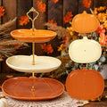 3-Tier Ceramic Pumpkin Serving Tray - Fall Thanksgiving Cake Stand with 7, 9, 11 Inch Sizes - Pumpkin Variation