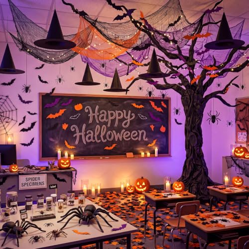 Halloween Decorations Kit - 167pcs Spooky Classroom Party Decor with Bats Spiders & Witch Hats - Variation: Halloween