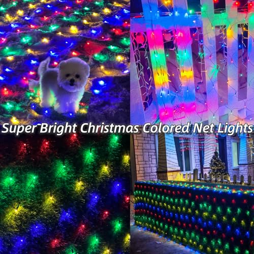 Outdoor Christmas Net Lights 12x5 ft Mesh with 360 Bright LEDs & 8 Modes - Green Wires