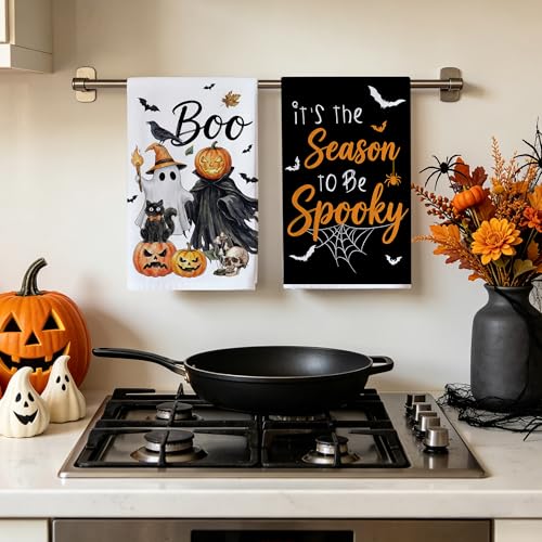 Halloween Kitchen Towels - Ghost Pumpkin Lantern Spooky Hand Towels - Microfiber Decor